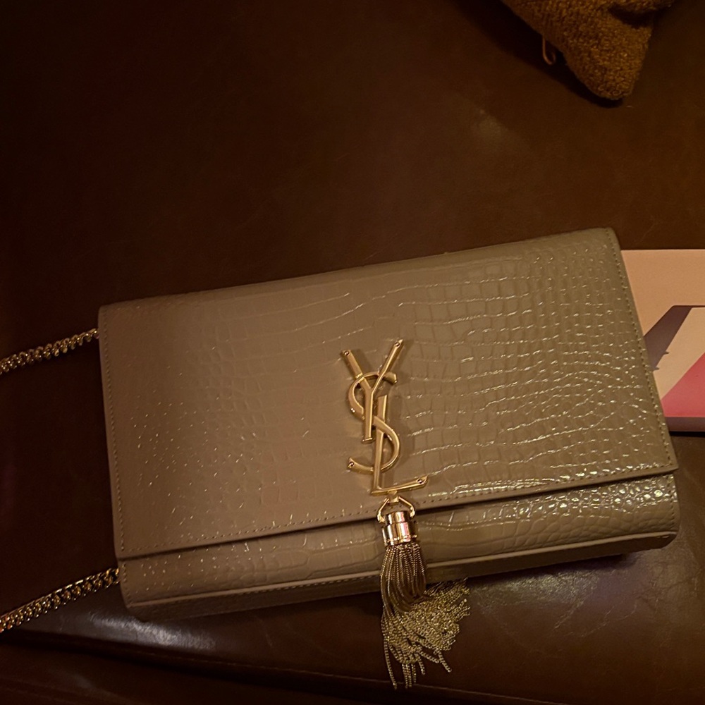 Yves Saint Laurent Taupe Croc-Embossed Clutch